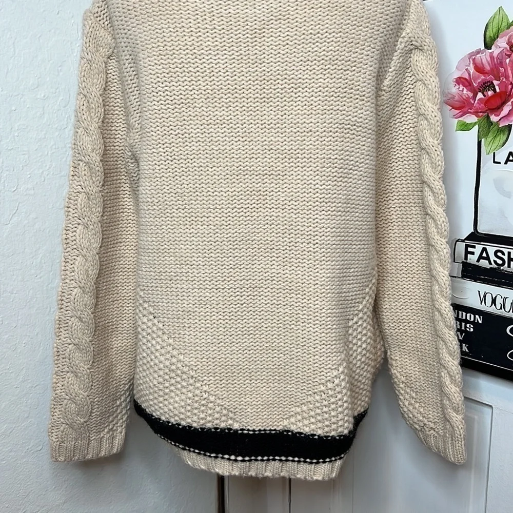 Oriana Cream & Black Wool Blend Knit Sweater Size S